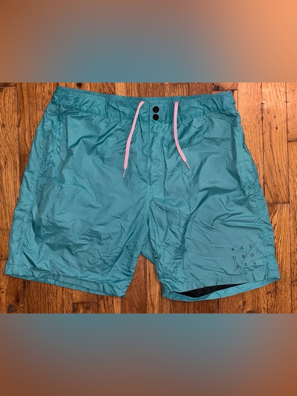 Saturdays New York City Athletic Casual Nylon Shorts - Teal Aqua Blue 6” Inseam